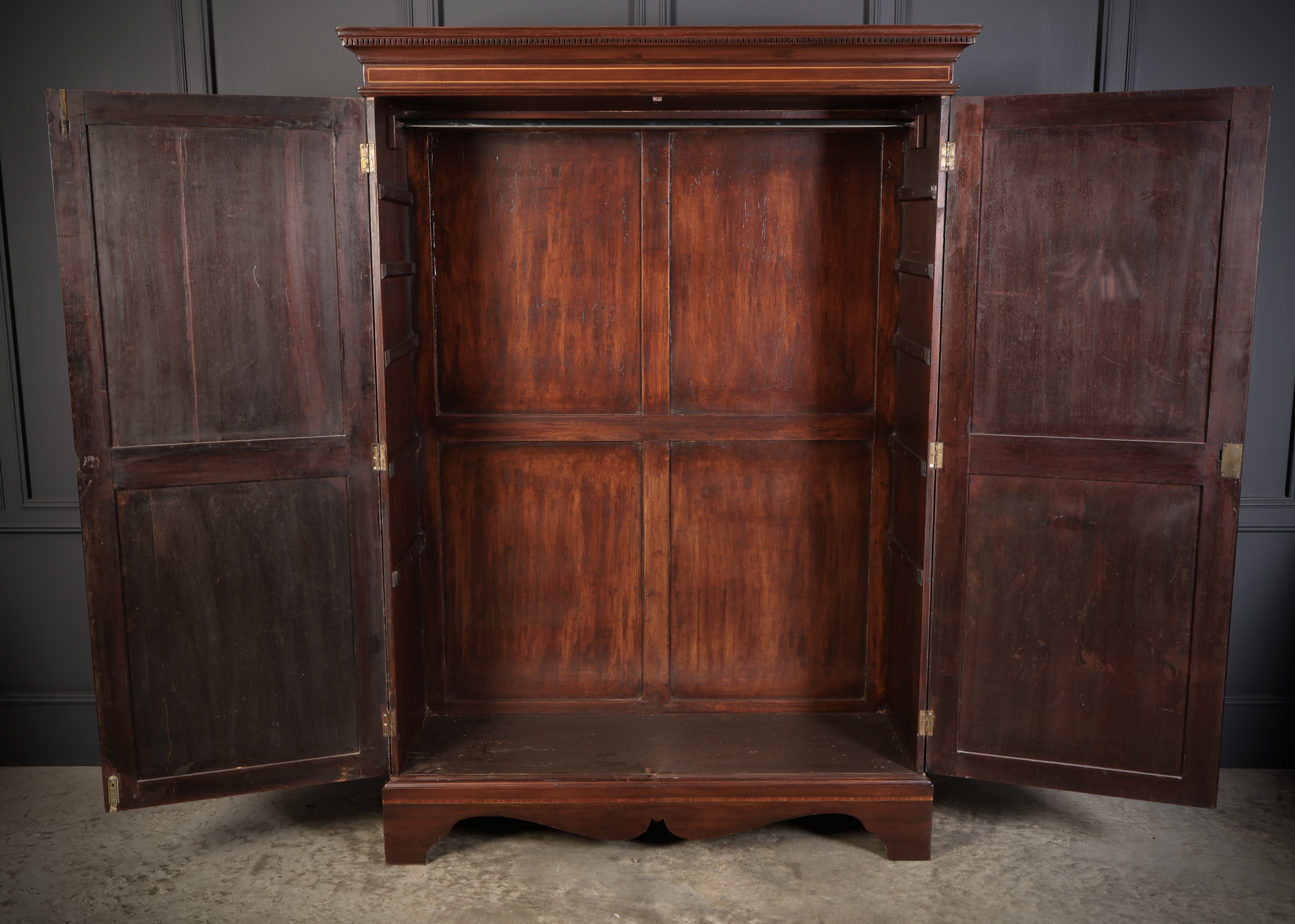 George III Marquetry Inlaid Mahogany Wardrobe antique wardrobes Antique Cupboards 11